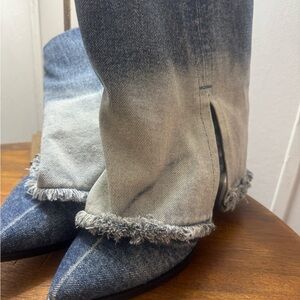 Stylish Ombre Frayed Hem Women Jean Boots